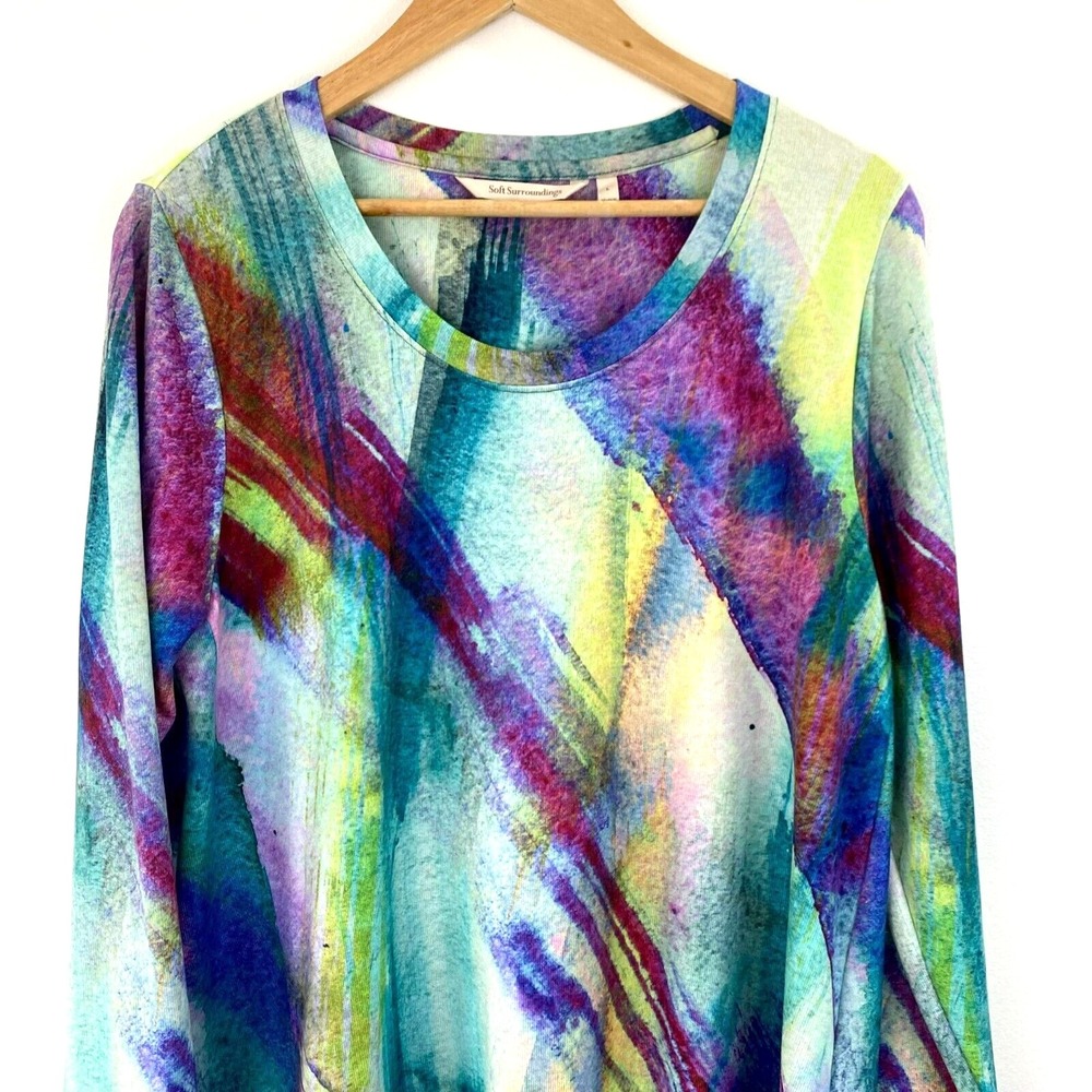Soft Surroundings Tunic Top Large L Colorful Artsy Spring Purple Abstract Lunch - Picture 4 of 16